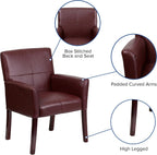 EMMA + OLIVER Burgundy LeatherSoft Executive Side Reception Chair with Mahogany Legs