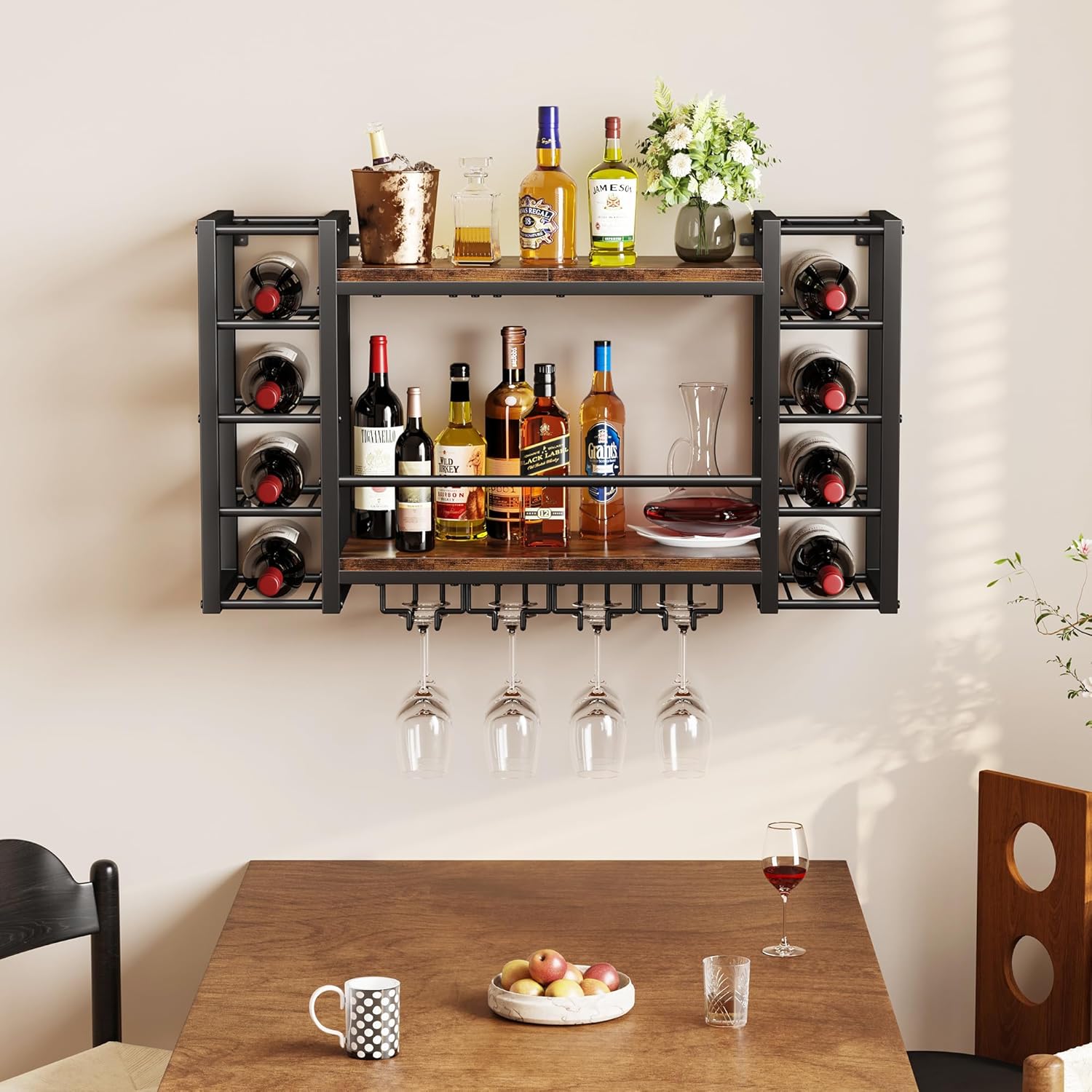 Homeiju Wall Mounted Wine Rack for 30 Bottles, Metal Wine Shelf Storage with Top Enclosure, (31.7" W x 9.8" D x 19.7" H)