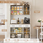 71'' Tall Kitchen Pantry Storage Cabinet with Charging Station, Farmhouse Pantry Cabinet with 3 Drawers & 4 Cabinets, Wide Kitchen Hutch with Countertop for Dining Room, White