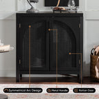 Black 28.94“W Buffet Cabinet with Storage, Accent Sideboard with Rattan Doors, Coffee Bar Table Credenza, Console Table with Adjustable Shelves for Dining Room, Kitchen and Hallway