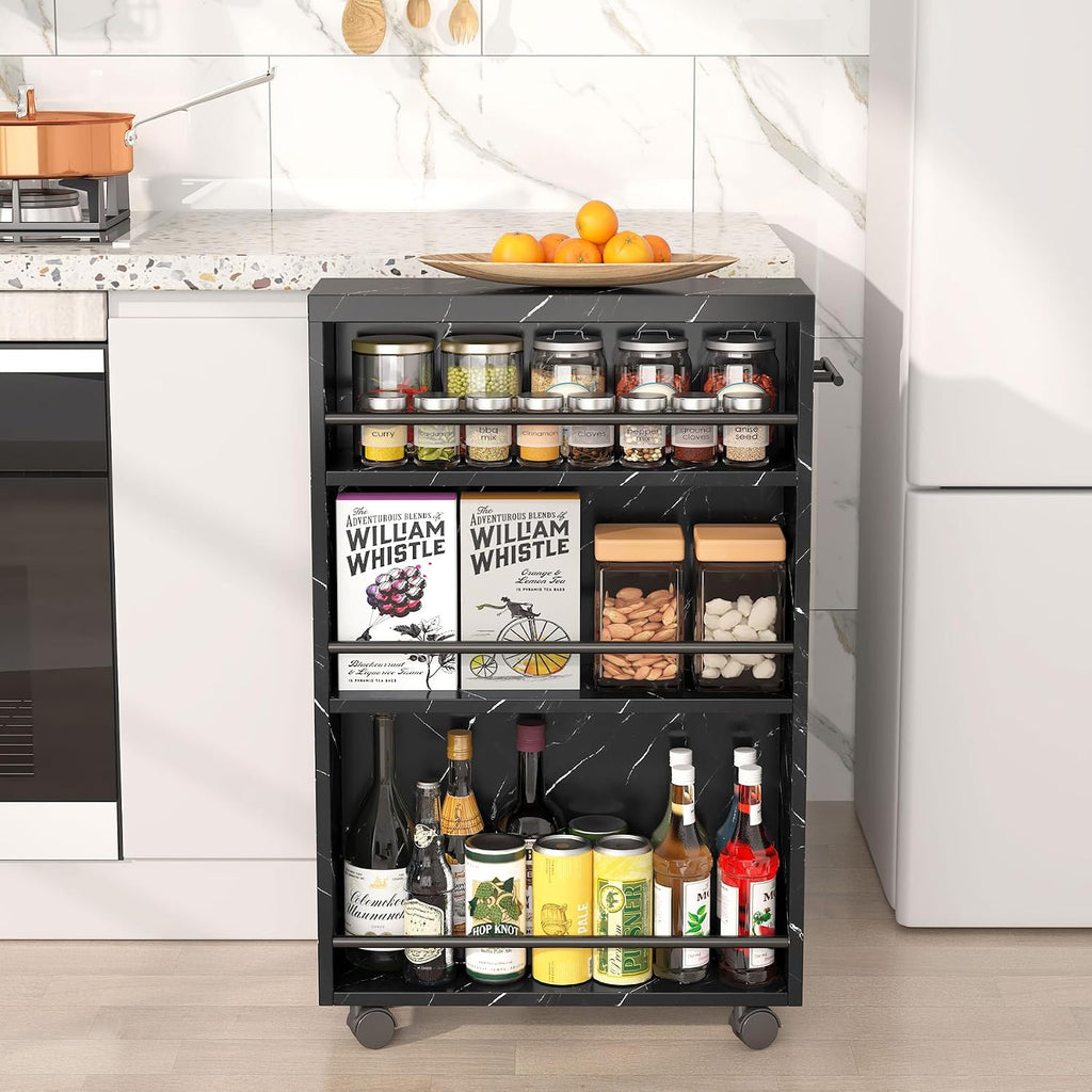 Tribesigns Slim Storage Cart, Rolling Narrow Kitchen Cart on Wheels for Small Place, 4-Tier Slide Out Slim Utility Cart Skinny Laundry Cart with Handle for Kitchen, Bathroom, Laundry (Contemporary)
