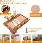 Couch Armrest Table Acacia with 360°Rotating Phone & Cup Holders,15.4" x 9.8", 3-in-1 Couch Arm Tray Clip-On Couch Tray for Drinks & Snacks