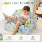 Comfy Kids Couch, 2-in-1 Fold Out Sofa Chair, Soft Foam Sofa for Playroom | Foam Support for Reading and Playing, Boys and Girls, Includes Cozy blanket, Dinosaur