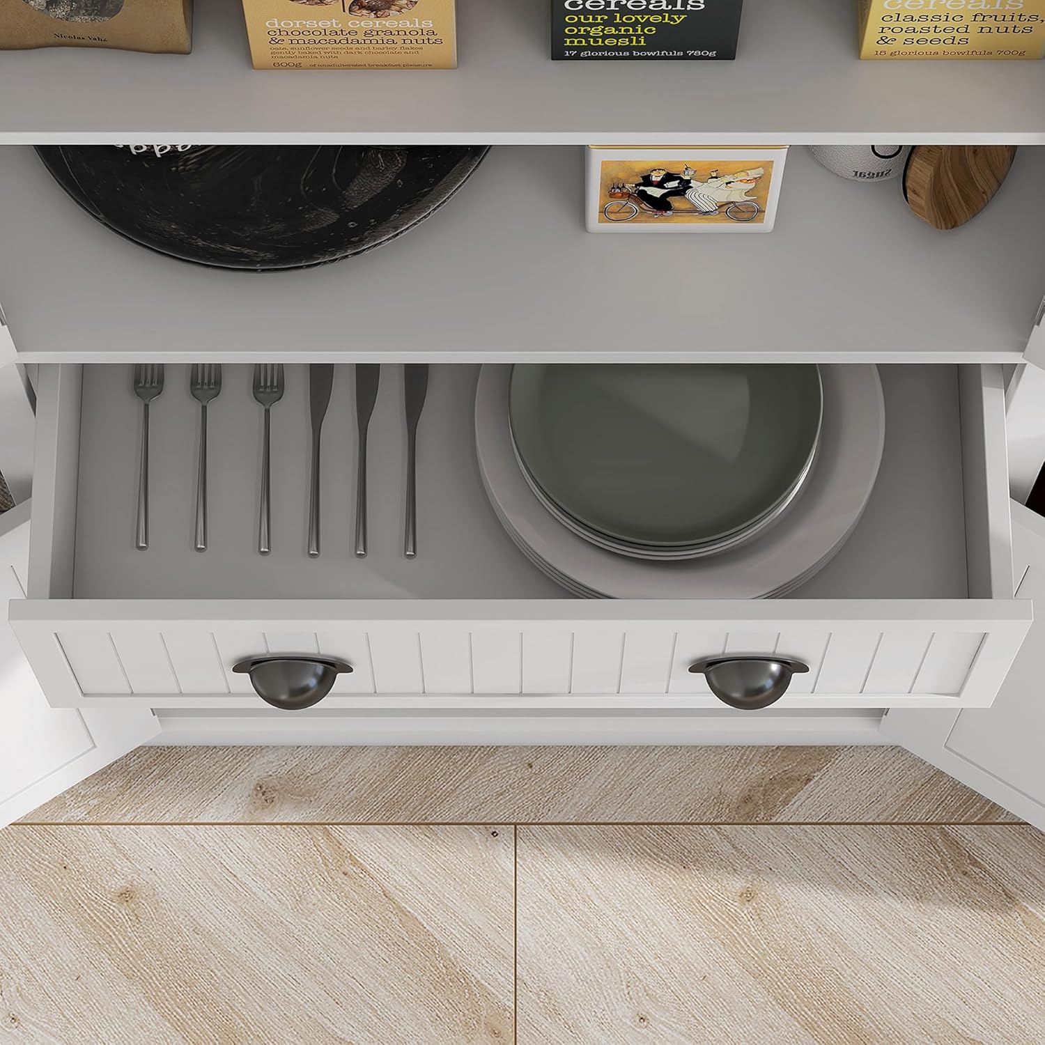 72" Farmhouse Kitchen Pantry Cabinet with Drawer and Adjustable Shelves - White