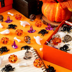 110 Pcs Halloween Vase Filler, Mini Acrylic Pumpkin Ghost Skull Spider Witch Hats Gems for Centerpieces Table Decorations, Halloween Sensory Bin Filler for DIY Crafts