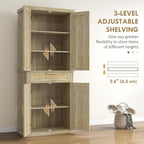 72" Tall Pantry Cabinet with Rattan Decorated Panel, Freestanding Kitchen Storage Cabinet with 4 Doors, Drawer, 5-Tier Shelf and Adjustable Shelves, Oak,15.8 * 30 * 72