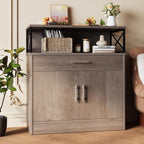 Vongrasig Farmhouse Coffee Bar Cabinet, Modern Sideboard Buffet Table with Adjustable Shelf, Storage Cabinet for Kitchen, Dining Room, Ash Grey
