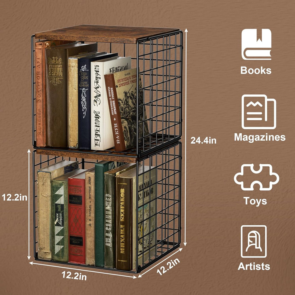 Dmevkic 2 Cube DIY Stackable Small Bookcase,Bookshelf for Small Spaces,Cube Storage Organizer for Living Room, Bedroom, Home Office,12.2" x 12.2" x 12.2"