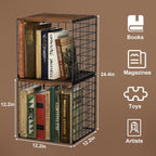 Dmevkic 2 Cube DIY Stackable Small Bookcase,Bookshelf for Small Spaces,Cube Storage Organizer for Living Room, Bedroom, Home Office,12.2" x 12.2" x 12.2"