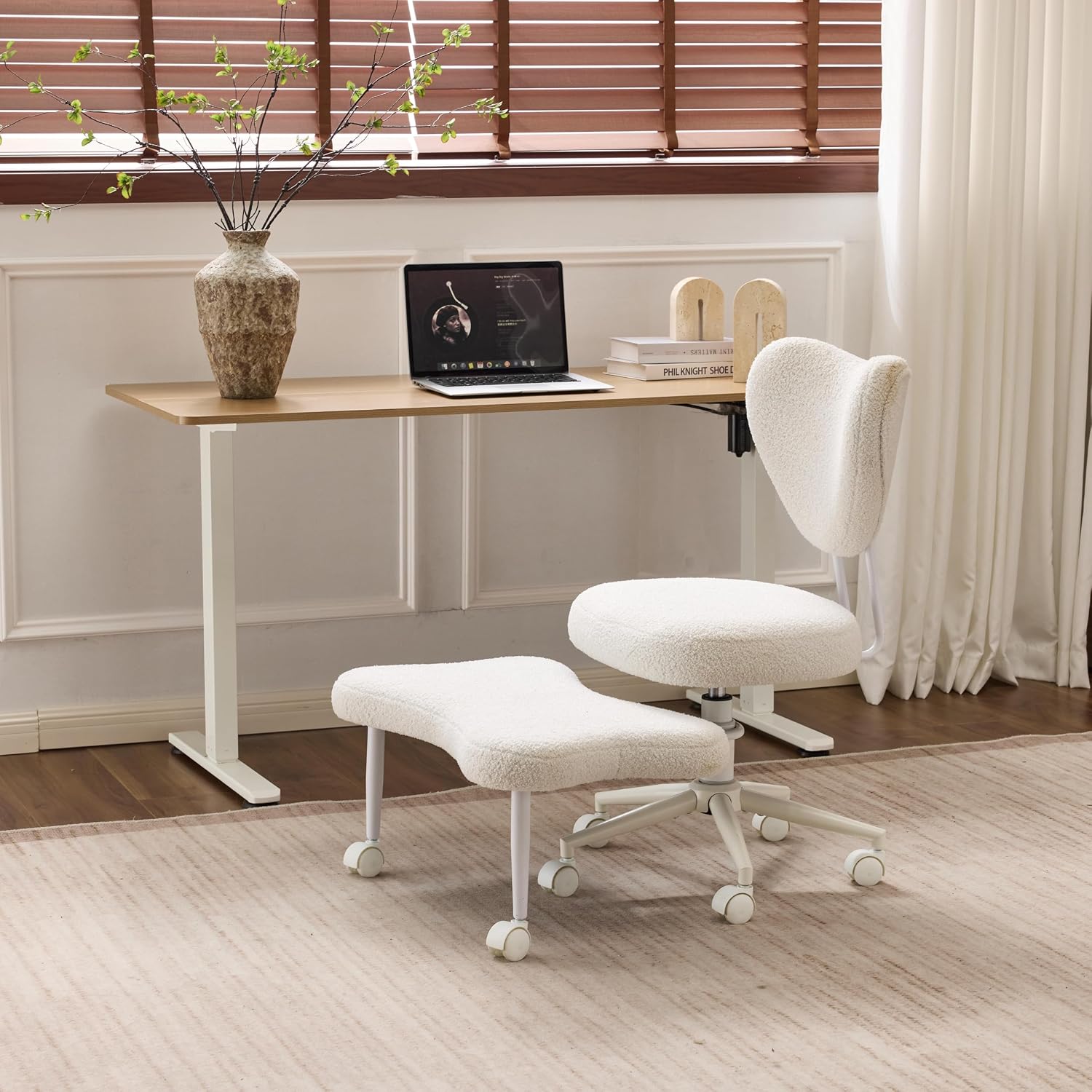 Meditation Chair, an Ergonomic Cross-Legged Seating Chair with Lumbar Support and a Height-Adjustable seat Cushion, Ideal for People Engaged in high-Intensity Office Work (Beige)