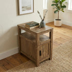 Signature Design by Ashley Fendenmore Farmhouse Chairside End Table with Storage and USB Ports, Dark Brown