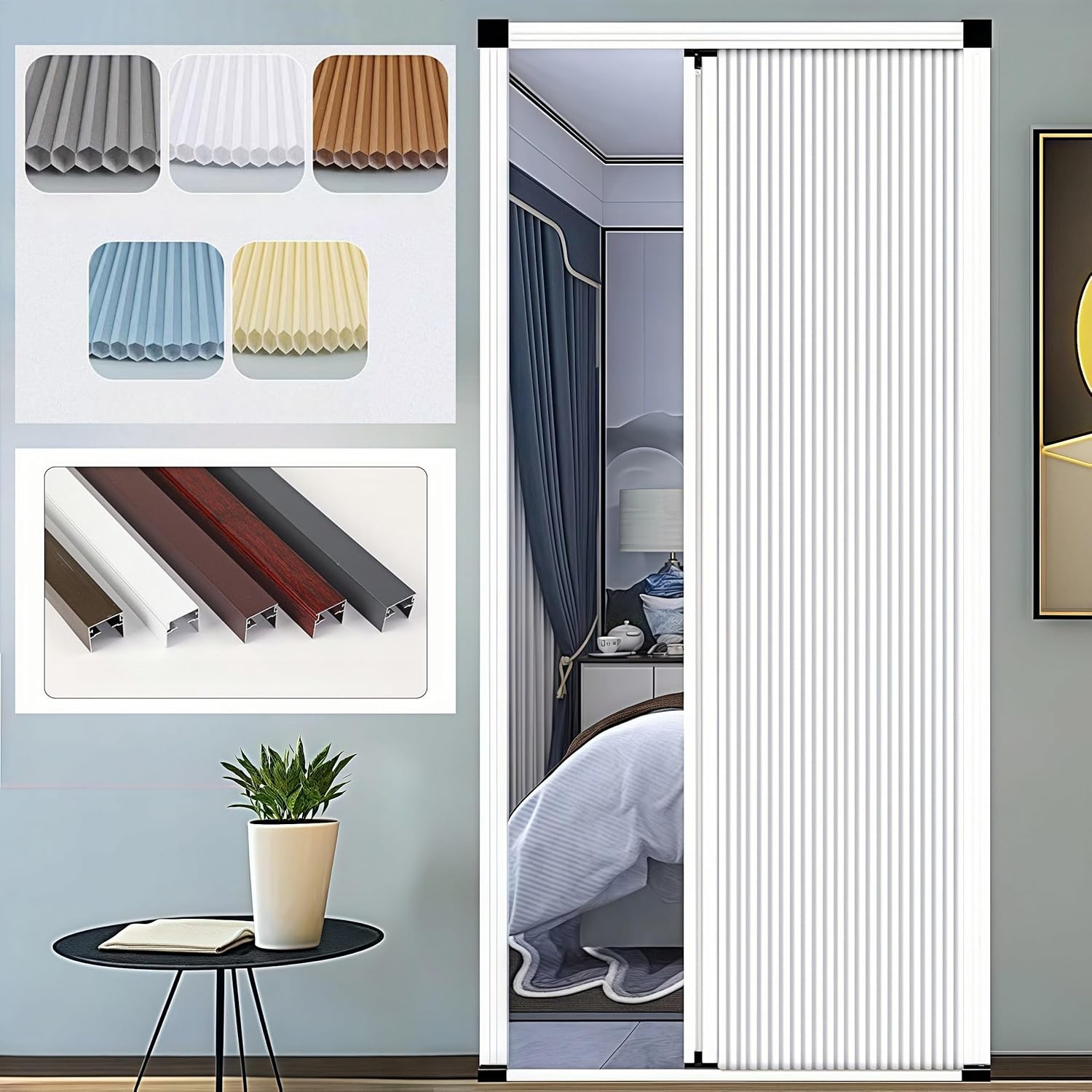 No-Drilling Sliding Folding Door,Interior Accordian Door with Aluminum Frame and Cellular Fabric,Room Divider for Closet RV Patio Shower Door Suitable，Customize Size (Blackout White)
