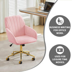 YISHENG Velvet Office Desk Chair with Gold Base, with Wheels,Modern Height Adjustable 360 Degree Swivel Upholstered Vanity Chairs with Arms for Living Room Bedroom,Pink