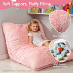 3 in 1 Kids Bean Bag Chair Bed, Kids Fluffy Stuffed Floor Pillow for Gaming and Reading, Ultra Soft Faux Fur Fabric Bean Bag Chairs to Lounger for Playroom, Living Room, Bedroom, Pink