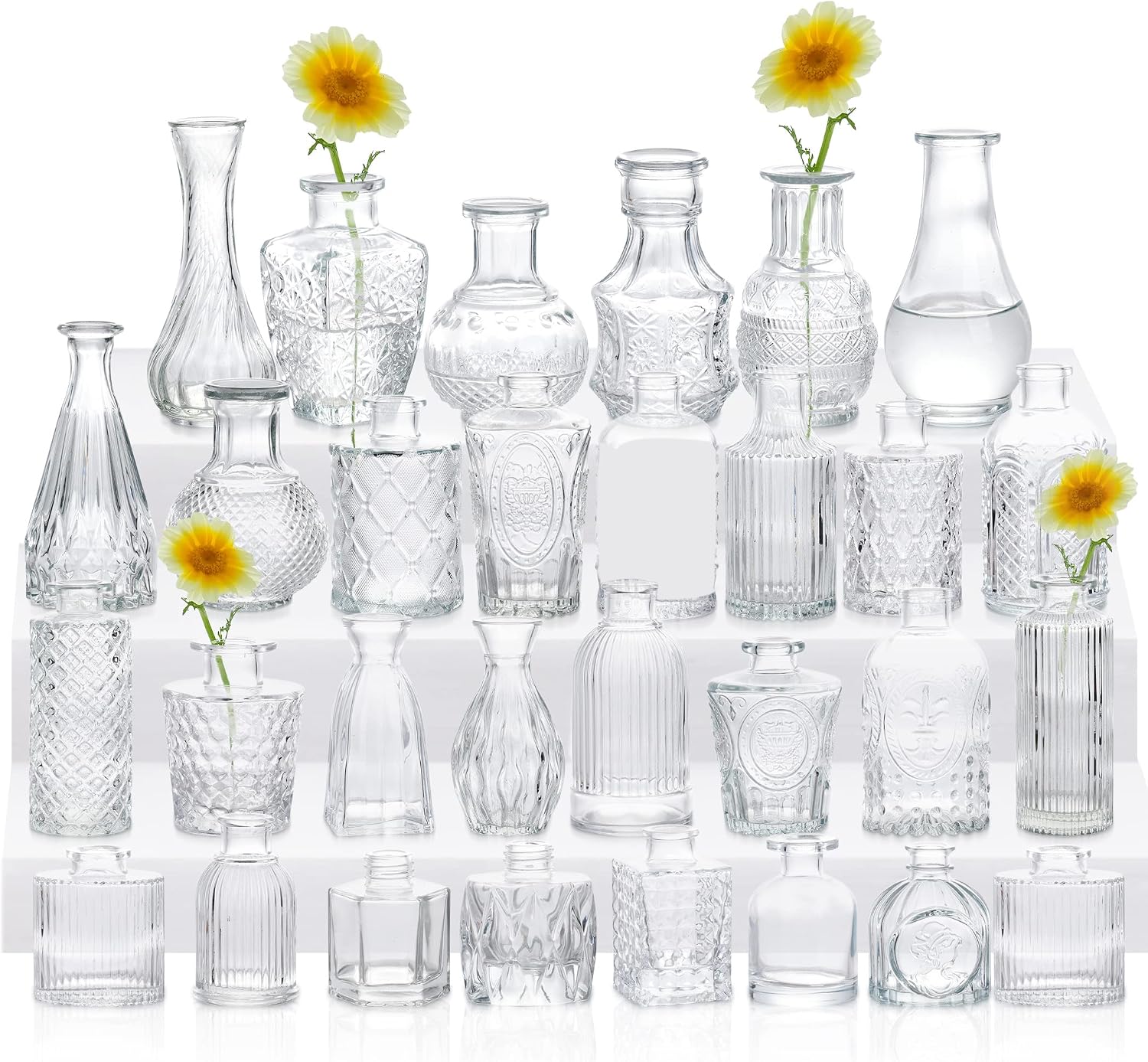 30 Pack Bud Vases, Clear Glass Small Vintage Vases for Wedding Decor | Clear glass bud vases for flowers, wedding centerpieces, rustic table decor, bridal shower, baby shower and home decoration