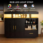 IRONCK Buffet Cabinet, Sideboard Cabinet with Power Outlet and LED Light, Modern Storage Cabinet with Drawer and Shelves, Black