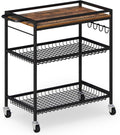 3 Tier Heavy Duty Rolling Kitchen Cart with Handle & Locking Wheels – Metal Utility Storage Cart for Kitchen, Laundry Room, Garage & Office – Supports Over 150 lbs Mobile Organizer Shelf