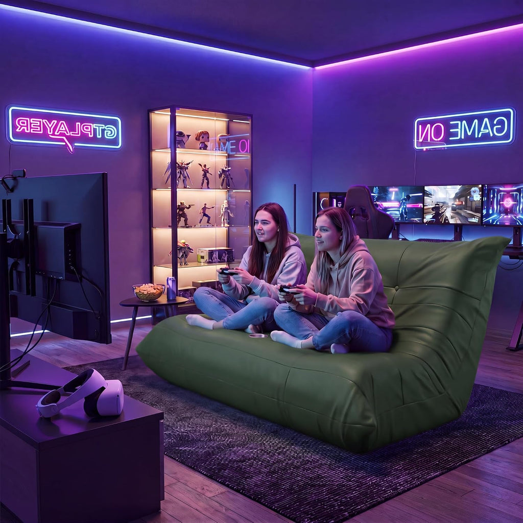 Homall Floor Gaming Chair Boneless Loveseat Couch, Ergonomic Floor Sofa Couch with Cup Holders, Leather Lazy Floor Lounger for Gaming, Reading, Relaxing, Watching TV (Olive Green)