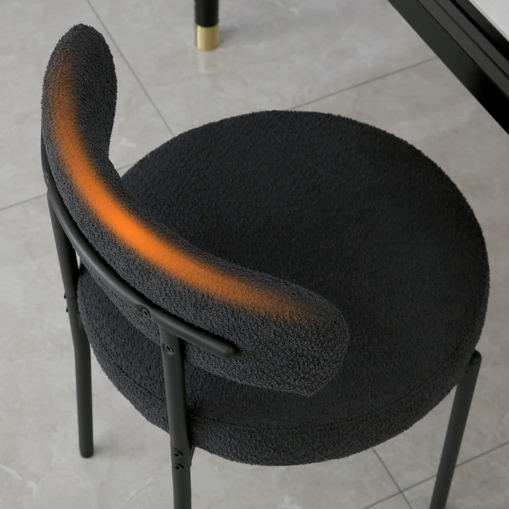 DYHOME Black Boucle Dining Chairs Set of 4, Modern Upholstered Dining Chairs with 4" Thick Cushion and Sturdy Metal Legs for Dining Room, Kitchen