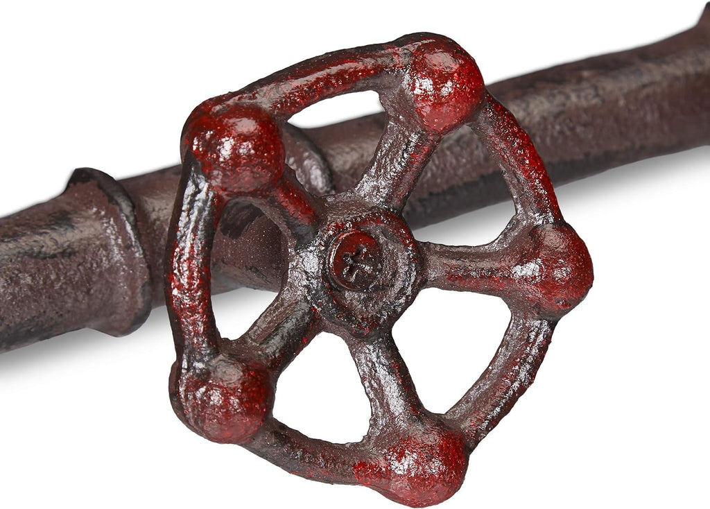 Relaxdays Wall-Mounted Coat Rack, 4 Hooks, Cast Iron, Deco Pipeline Look, Rustic, H x W x D: 6.5 x 46.5 x 6 cm, Brown