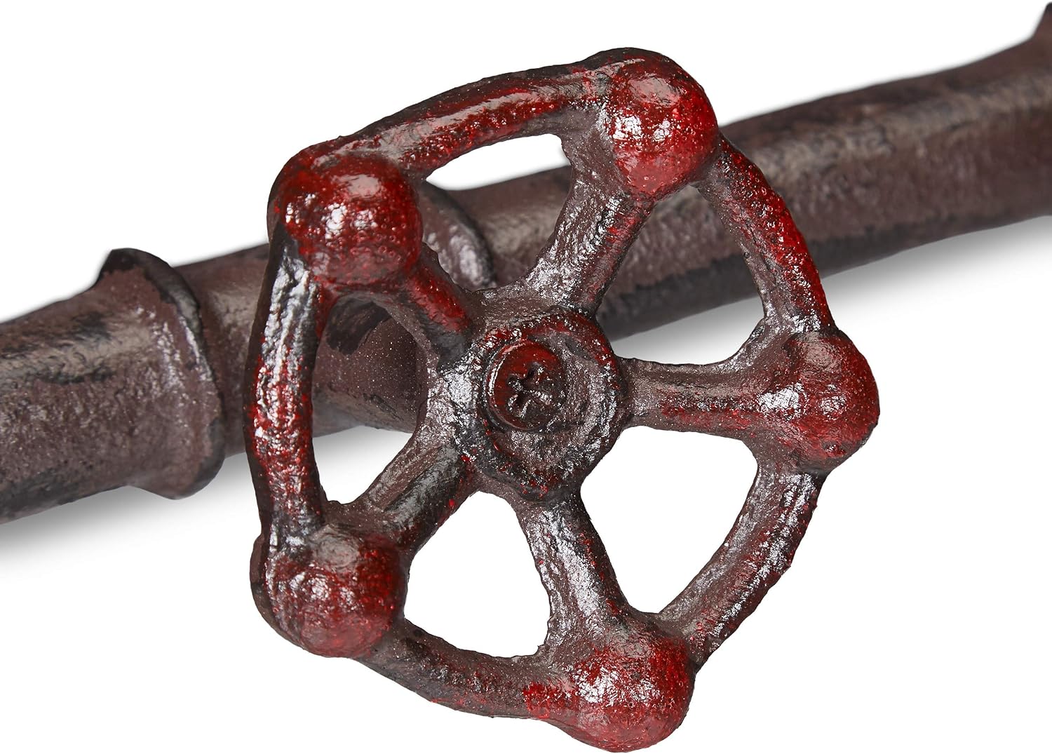 Relaxdays Wall-Mounted Coat Rack, 4 Hooks, Cast Iron, Deco Pipeline Look, Rustic, H x W x D: 6.5 x 46.5 x 6 cm, Brown
