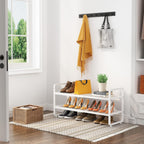 SNTD Shoe Rack - Expandable Shoe Organizer for Closet, Adjustable Metal Shoe Shelf Storage, Stackable Long Shoe Stand Holder for Garage, Entryway, Door Entrance (White, 2-Tier)