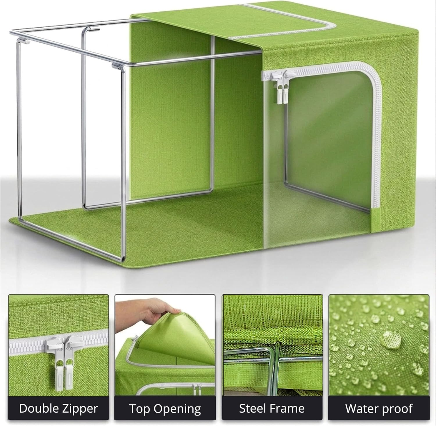 Closet Storage Bins - 3 Openings Clothes Cube Storage Bin with METAL FRAME (Green, 40L, 4 Units) - bed sheet organizer - blankets - bedsheet organizers - closet -sweater - hoodie - shoe