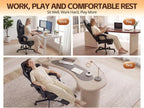 Gaming Chair with Footrest, Ergonomic Reclining Computer Chair, Height Adjustable, Lumbar Support, Adjustable Headrest, 360° Swivel High Back Chair for Home, Gaming (Black Leather)