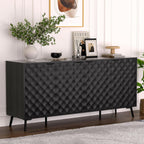 63" Fluted Sideboard Buffet Cabinet with Storage, Diamond Shaped Relief Storage Cabinet with 4 Doors and Adjustable Shelves for Living Room, Entryway, Hallway (Black)