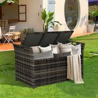 90 Gallon Outdoor PE Wicker Storage Bench with Soft Seat Cushion & Built-in Side Handles, Weatherproof Patio Storage Box for Patio Cushions, Garden Tools & Yard Accessories, Gray