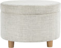 Homepop Home Decor | Upholstered Round Storage Ottoman | Ottoman with Storage for Living Room & Bedroom (Cream Chevron Woven) Large