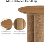 20" Round Walnut Wood End Table, Modern Side Table with 3 Textured Cylindrical Legs, Boho Rattan Accent Table for Living Room, Bedroom, Small Spaces, Light Walnut