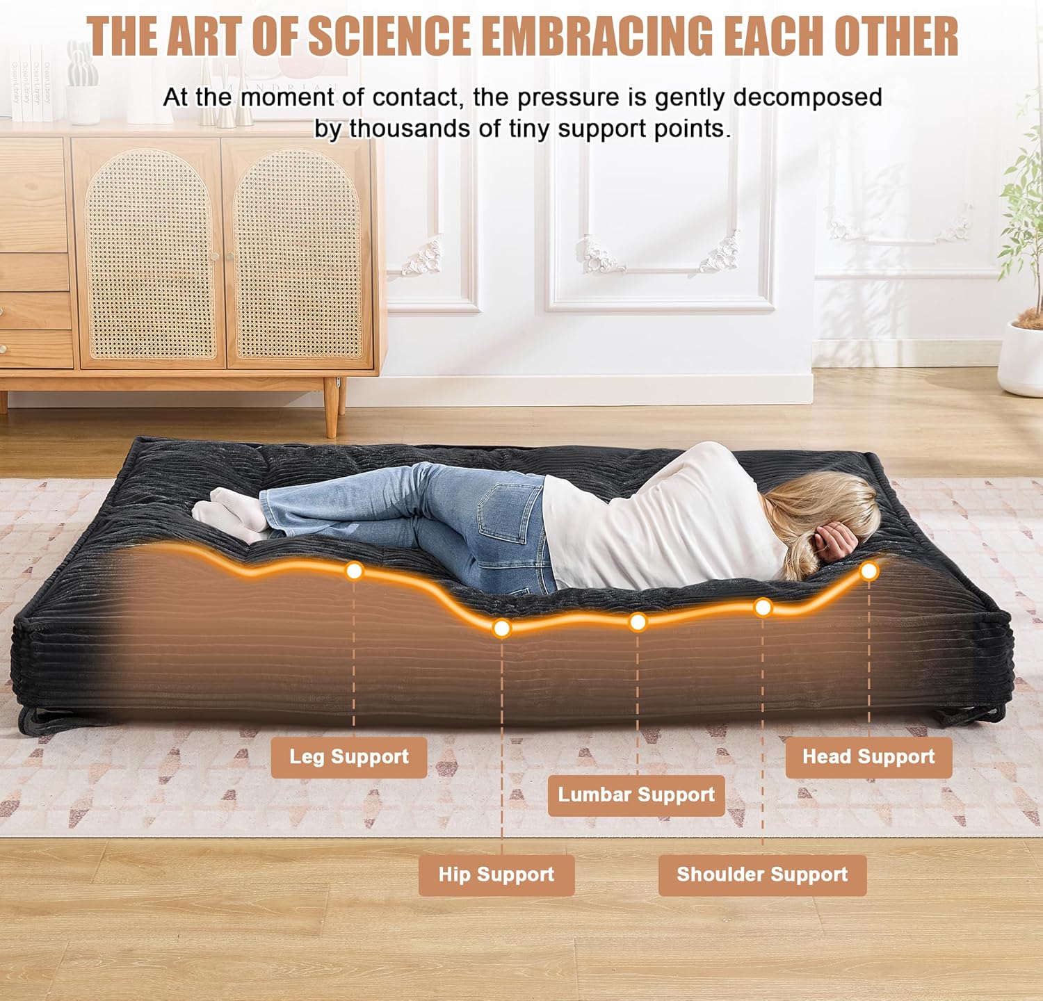 Futon Mattress Full Size 8",Foldable Futon Sofa Couch Bed,Floor Mattress Thick High Density Shredded Foam(Frame Not Included),Medium Firm Japanese Style Sleeping Pad for Guest Bedroom Living,Black