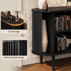 ONBRILL 55" Buffet Sideboard Cabinet with Sliding Doors, Mid-Century Modern Sideboard Buffet Cabinet with Storage & Adjustable Shelves, Accent Coffee Bar Console Table for Kitchen, Entryway, Black