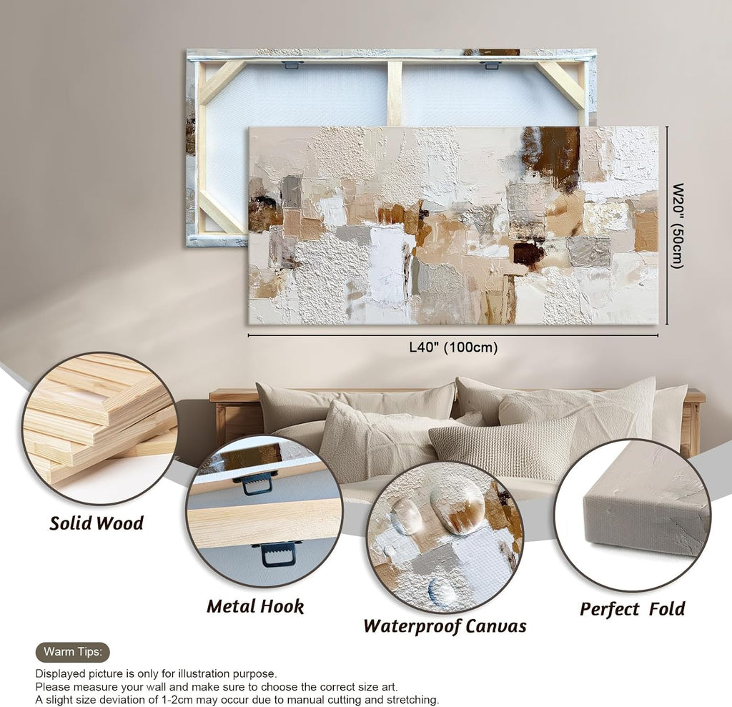 Azatyam Neutral Abstract Wall Art for Living Room Decor Modern Brown Minimalist Canvas Prints Artwork Picture Cream White Gray Brush Stroke Painting for Bedroom Dining Room Office Decor 20" x 40"