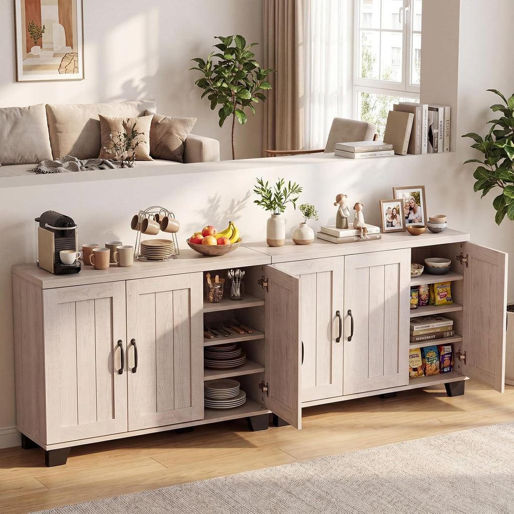 Giantex Sideboard Buffet Cabinet with Storage, 45" Farmhouse Coffee Bar Cabinet with 3 Doors & Adjustable Shelves, Mid Century Modern Sideboard Buffet for Kitchen, Living Room, Entryway (Light Oak)
