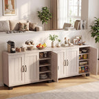 Giantex Sideboard Buffet Cabinet with Storage, 45" Farmhouse Coffee Bar Cabinet with 3 Doors & Adjustable Shelves, Mid Century Modern Sideboard Buffet for Kitchen, Living Room, Entryway (Light Oak)