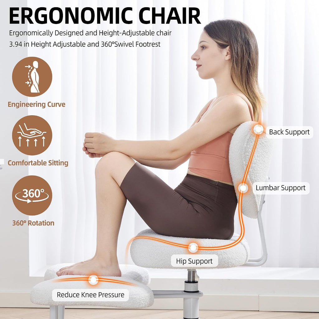 Teddy Cross Legged Office Chair with Wheels, Ivory 360° Rotation Meditation Criss Chair, Height Adjustable Backrest and Wider Seat, Yoga Office ADHD Chair for Adults (Beige)