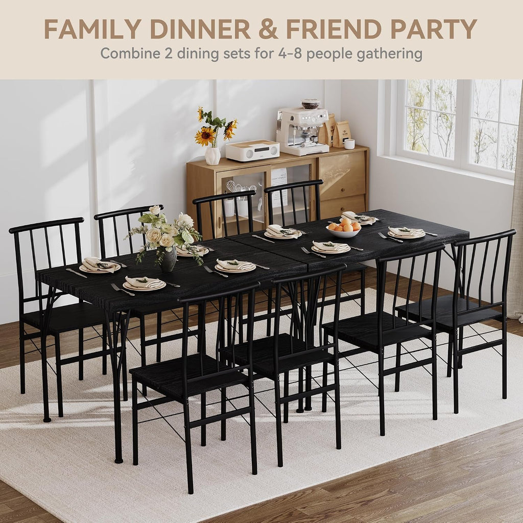 5-Piece Dining Table Set for 4, Kitchen Table Set with 1.6" Thick Tabletop,Space-Saving Rectangular Dining Room Kitchen Table Chair Set for Small Space,Dinette,Apartment,Rustic Black