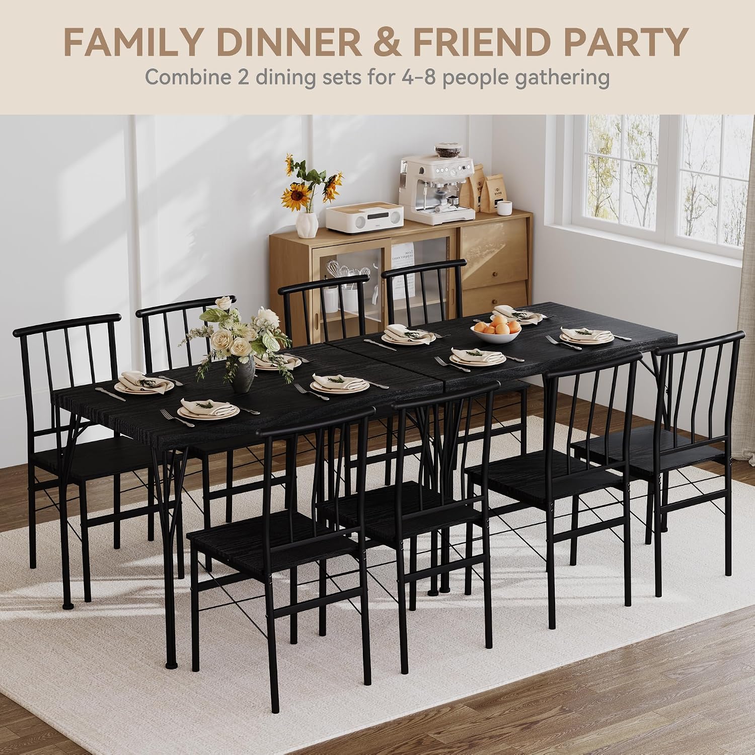5-Piece Dining Table Set for 4, Kitchen Table Set with 1.6" Thick Tabletop,Space-Saving Rectangular Dining Room Kitchen Table Chair Set for Small Space,Dinette,Apartment,Rustic Black