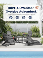 KINGYES Adjustable Folding Adirondack Chair Set of 2, 3-Position Reclining Adirondack Chairs with Cup Holder, HDPE All-Weather Oversized Adirondack for Outdoor, Patio, Backyard Deck, Fire Pit, Gray