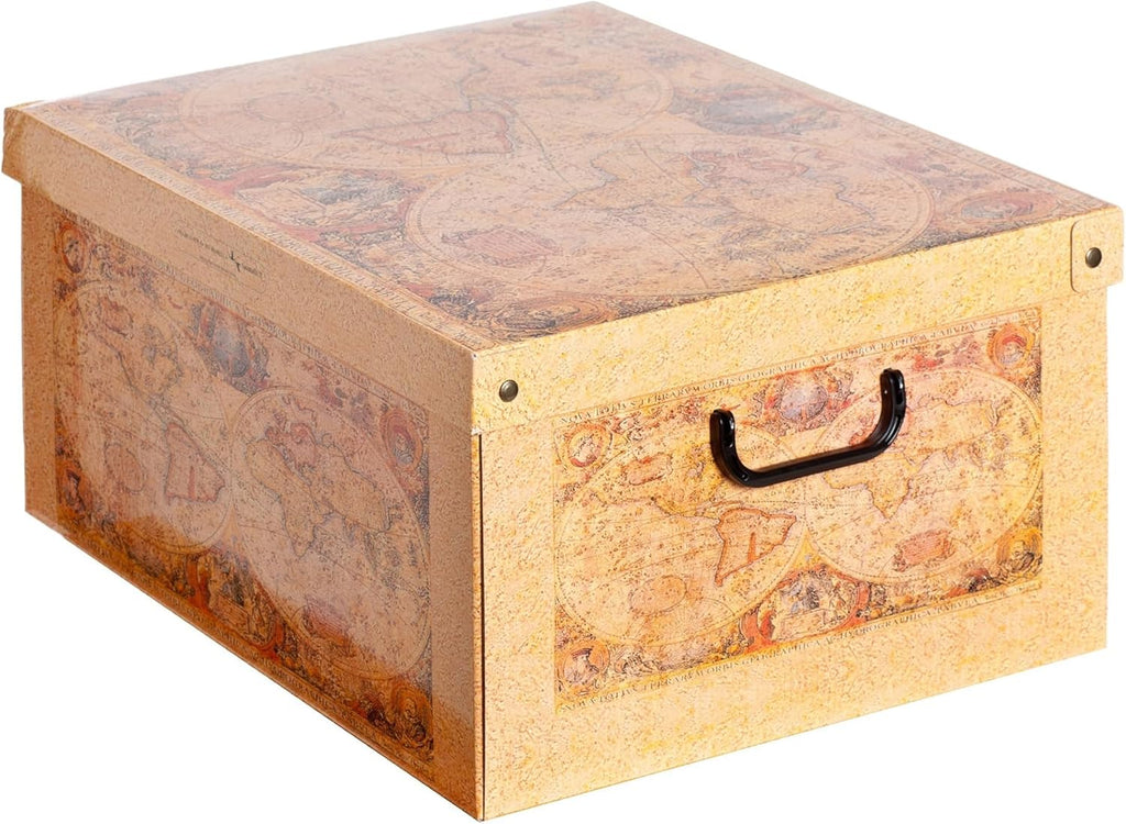 Lavatelli: Storage Box 6 Pack: Large - Map - Lid & Side Handles, Decorative Cardboard Organizer, Stacks-Folds, Home-Clothes-Toys, 19.7 x 15.7 x 9.8