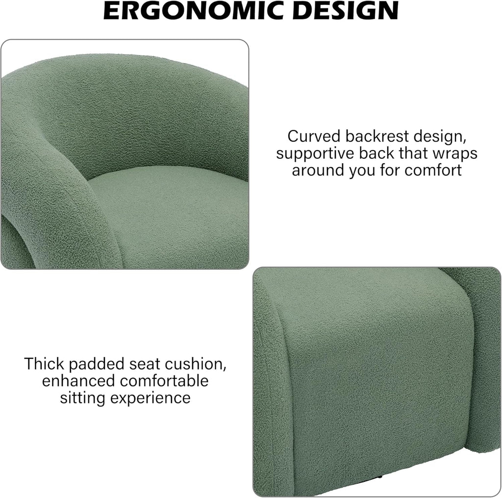 Boucle Swivel Accent Chair Set of 2, No Assembly Small Comfy Round Barrel Armchair for Living Room, Bedroom Reading Waiting Room-Green