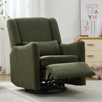 29.5'' Wide Swivel Rocker Recliner with 3-Position Lock Leg Rest, Nursery Chair with Sturdy Metal Base for Living Room, Bedroom and Apartment, Teddy Fleece (Seaweed Green)