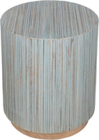 East at Main Monroe Blue Wash Teak End Table – Round Accent Table for Living Room, Bedroom, or Entryway – Solid Wood Handmade Nightstand for Coastal, Boho, and Modern Farmhouse Décor