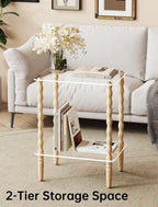 NiHome Spindle Side Table Acrylic Tabletop and Wooden Legs, 2-Tier Small End Table with Storage Shelf, Modern Wood Nightstand for Living Room, Narrow Rectangle Coffee Tables for Couch
