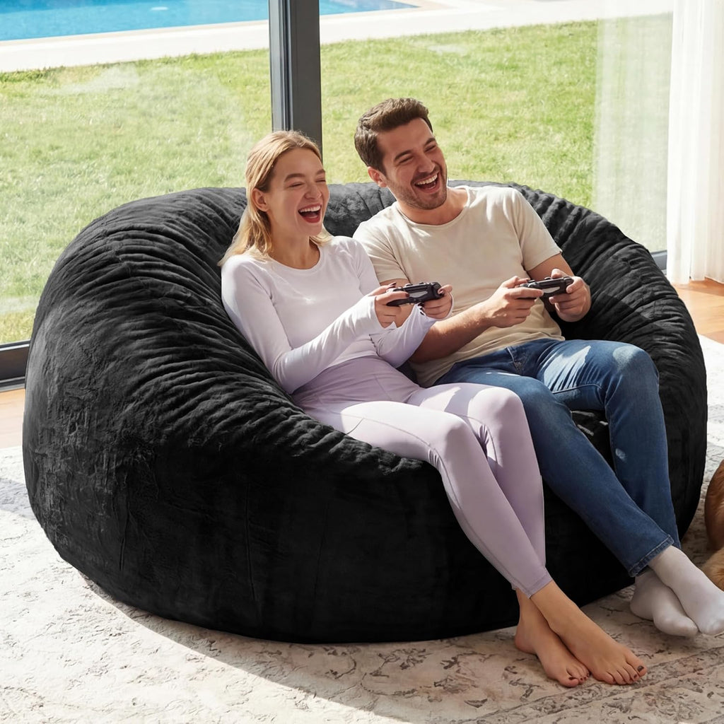 Giant Bean Bag Chair with Memory Foam Filling Beanbag for Adult 8 Colors, Machine Washable Removeable Flannel Cover, Soft Cozy for Bedroom, Living Room - 3 Feet Black