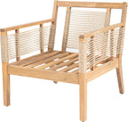 JIVOIT Acacia Wood Club Chairs Set of 2, Outdoor Patio Club Chairs with Hand-Woven Twist Rope, Cushions and Pillows, Adjustable Foot Pads, 400lbs Weight Support, Ideal for Backyard, Poolside