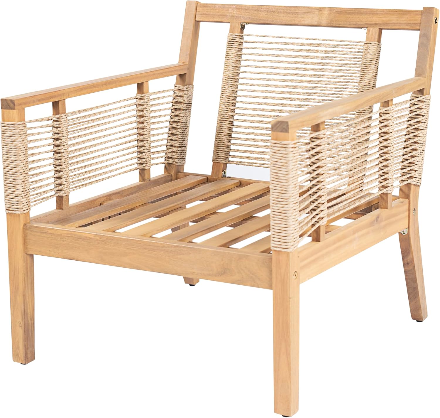 JIVOIT Acacia Wood Club Chairs Set of 2, Outdoor Patio Club Chairs with Hand-Woven Twist Rope, Cushions and Pillows, Adjustable Foot Pads, 400lbs Weight Support, Ideal for Backyard, Poolside