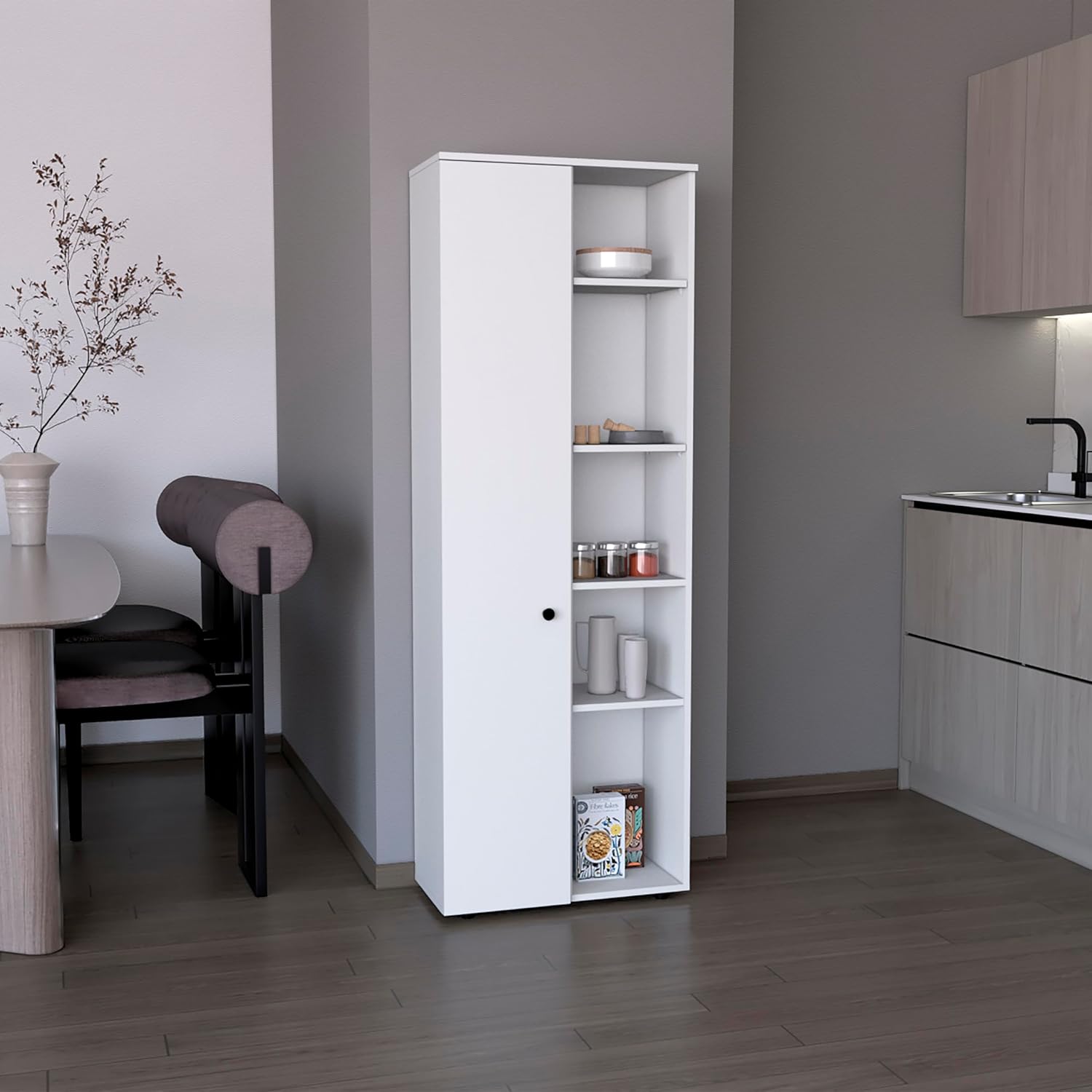 Large Capacity Kitchen Pantry Cabinet, 66.9" Slim Storage, 10 Shelves, Modern Design, White